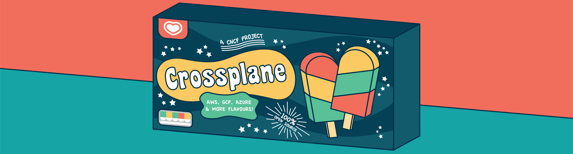 An illustration of packaging for a box of Crossplane ice lollies